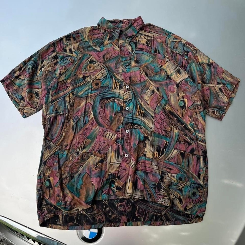 Multi-coloured vintage 90s abstract button-up shirt